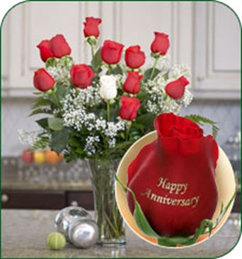 12 Roses - Happy Anniversary (11 red 1 white)